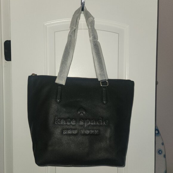 NWOT - Kate Spade Larchmont Avenue Logo Large Tote Bag Black 100% Leather - Picture 5 of 14
